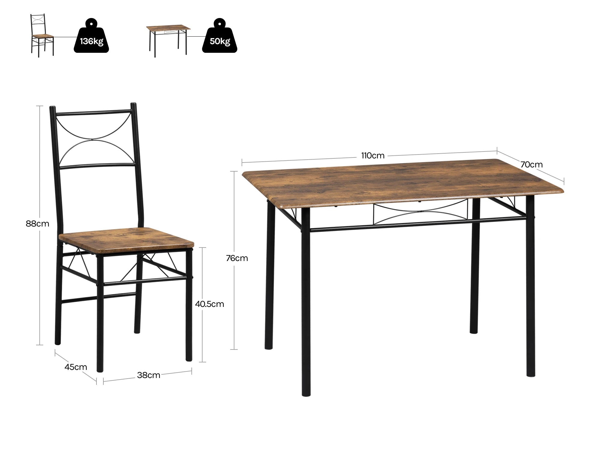 WOLTU Dining Set Dining Table with 4 Chairs for 4 Seat Metal Frame Kitchen Table Rectangular Restaurant Table Dining Room