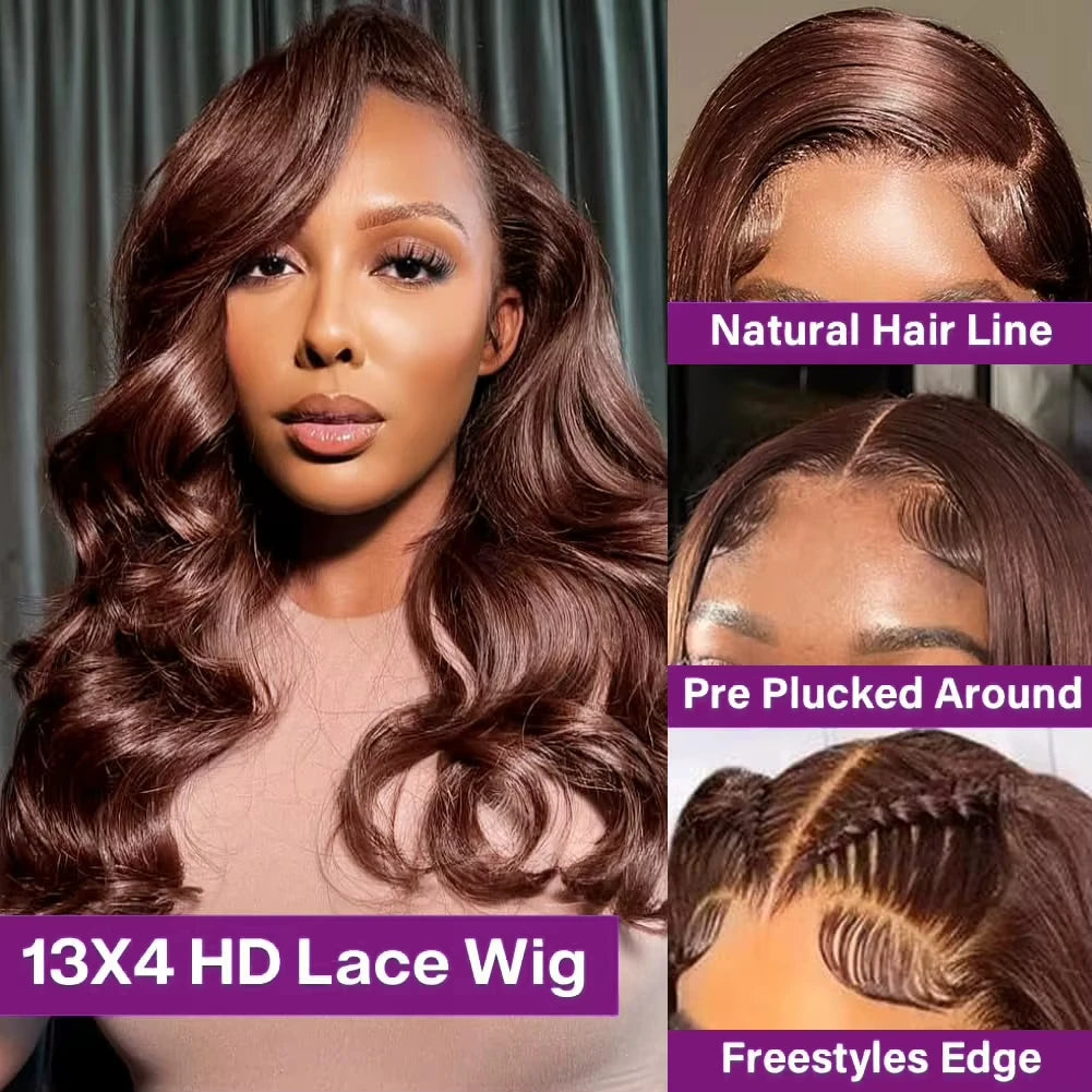 Chocolate Brown Body Wave Bob Wig 100% Human Hair 13x4 Transparent Lace Frontal Wig Short Bob Wig 10-16 Inch For Black Women