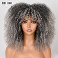 Short Wigs Afro Hair Kinky Curly Wigs With Bangs For Black Women Cosplay Lolita Blonde Wig Synthetic Blue White Purple