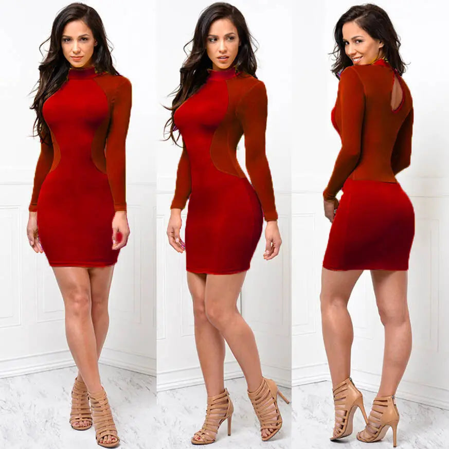 Summer Dresses New Women Summer Casual Long Sleeve O-Neck Backless Dress Sexy Lace See Though Mini Dress S-XL