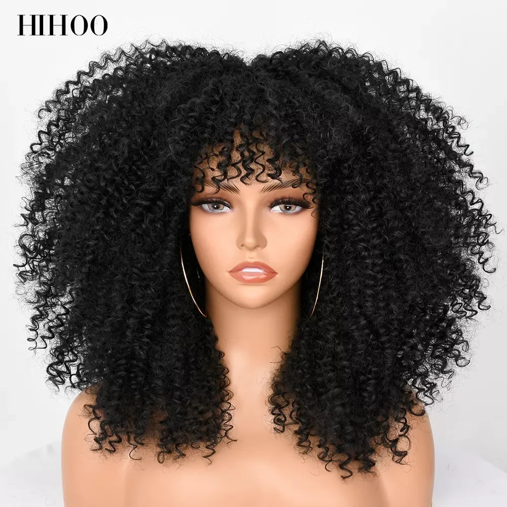 Short Wigs Afro Hair Kinky Curly Wigs With Bangs For Black Women Cosplay Lolita Blonde Wig Synthetic Blue White Purple