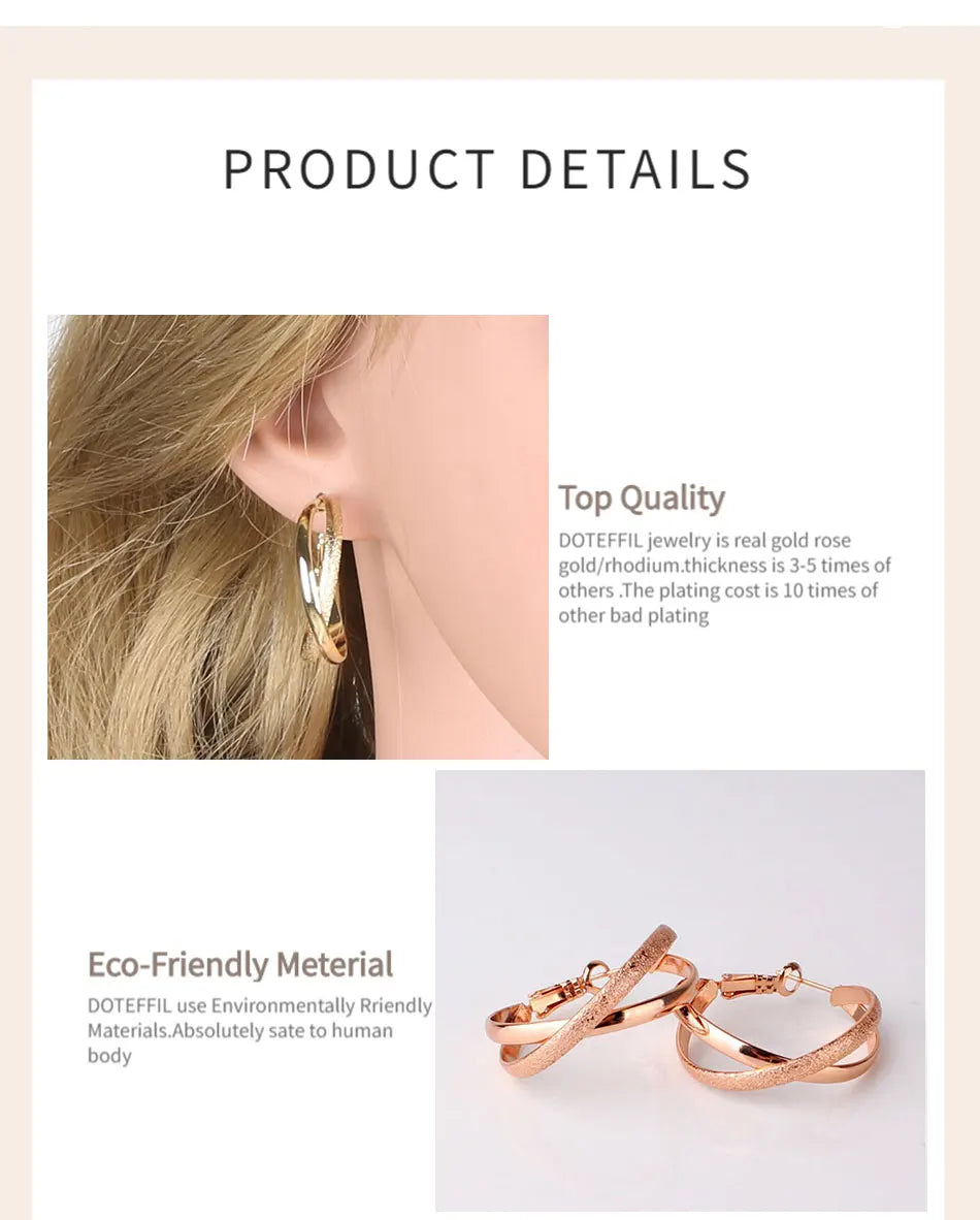 DOTEFFIL 925 Sterling Silver Gold Matte Rose Gold Earrings For Women Jewelry Cute Romantic Jewelry Wedding Party Gift
