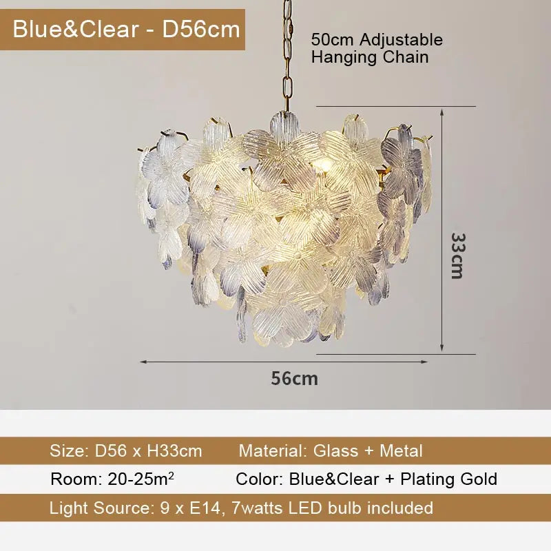 LED Glass Flower Pendant Light for Living Dining Room Bedroom Modern French Style Home Decoration Hanging Lamp E14