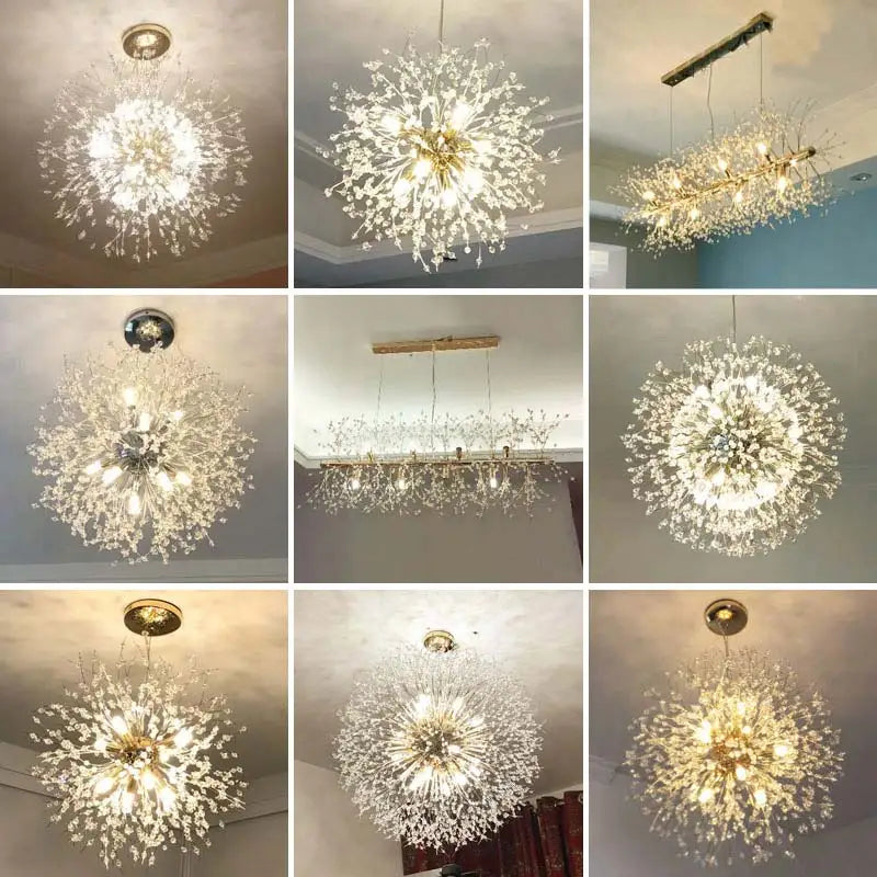 LED Dandelion Pendant Light Modern Crystal Beads Hanging Light Dining Room Living Room Bar Counter Home Decoration G9