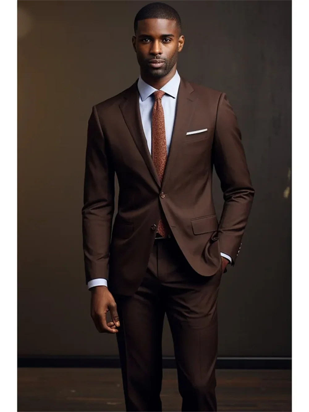 2 Piece Dark Brown Men Suits Set Formal Single Breasted Notch Lapel Male Suit Slim Daily Smart Causal Office Wedding Tuxedo