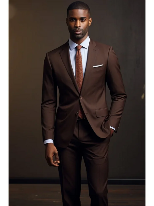 2 Piece Dark Brown Men Suits Set Formal Single Breasted Notch Lapel Male Suit Slim Daily Smart Causal Office Wedding Tuxedo