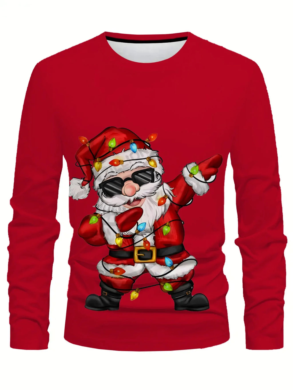 Men's Fun Christmas-style Long-sleeved T-shirt Santa Claus Printed Holiday Gift Couple's Shirt Casual Top  Men Clothing