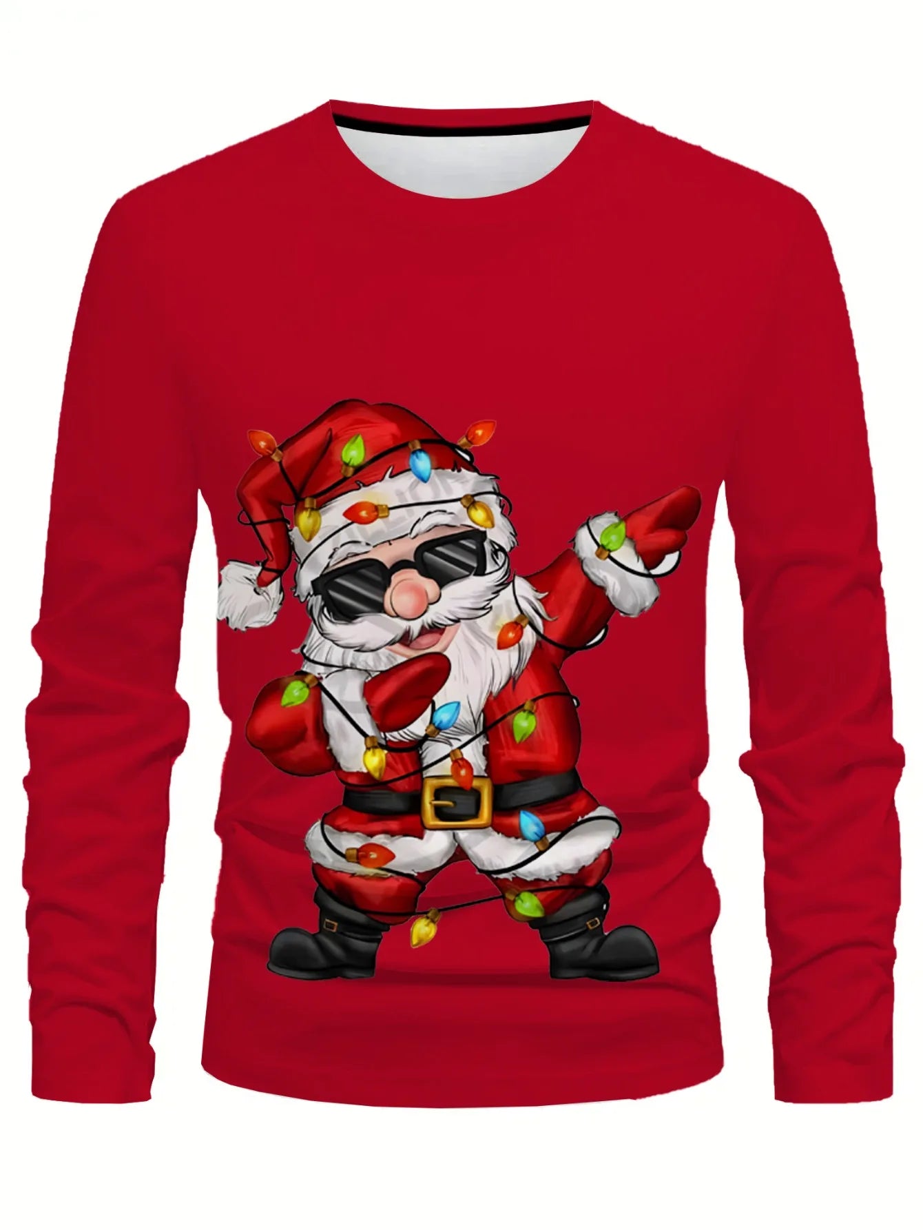 Men's Fun Christmas-style Long-sleeved T-shirt Santa Claus Printed Holiday Gift Couple's Shirt Casual Top  Men Clothing