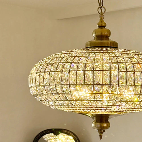 American Vintage K9 Crystal Pendant Light Copper Led Chandelier For Living Room Villa Hotel Dining Room Decoration Hanging Lamp