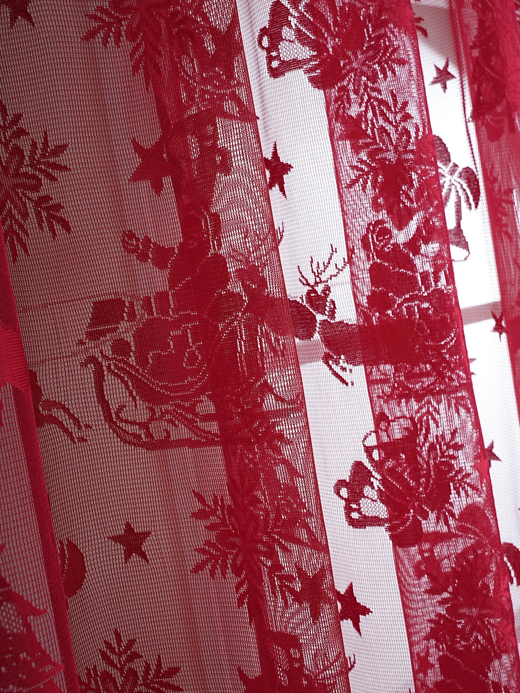 American Red Lace Sleigh Santa Christmas Curtains for Living Room Bedroom Window Festive Atmosphere Decorative