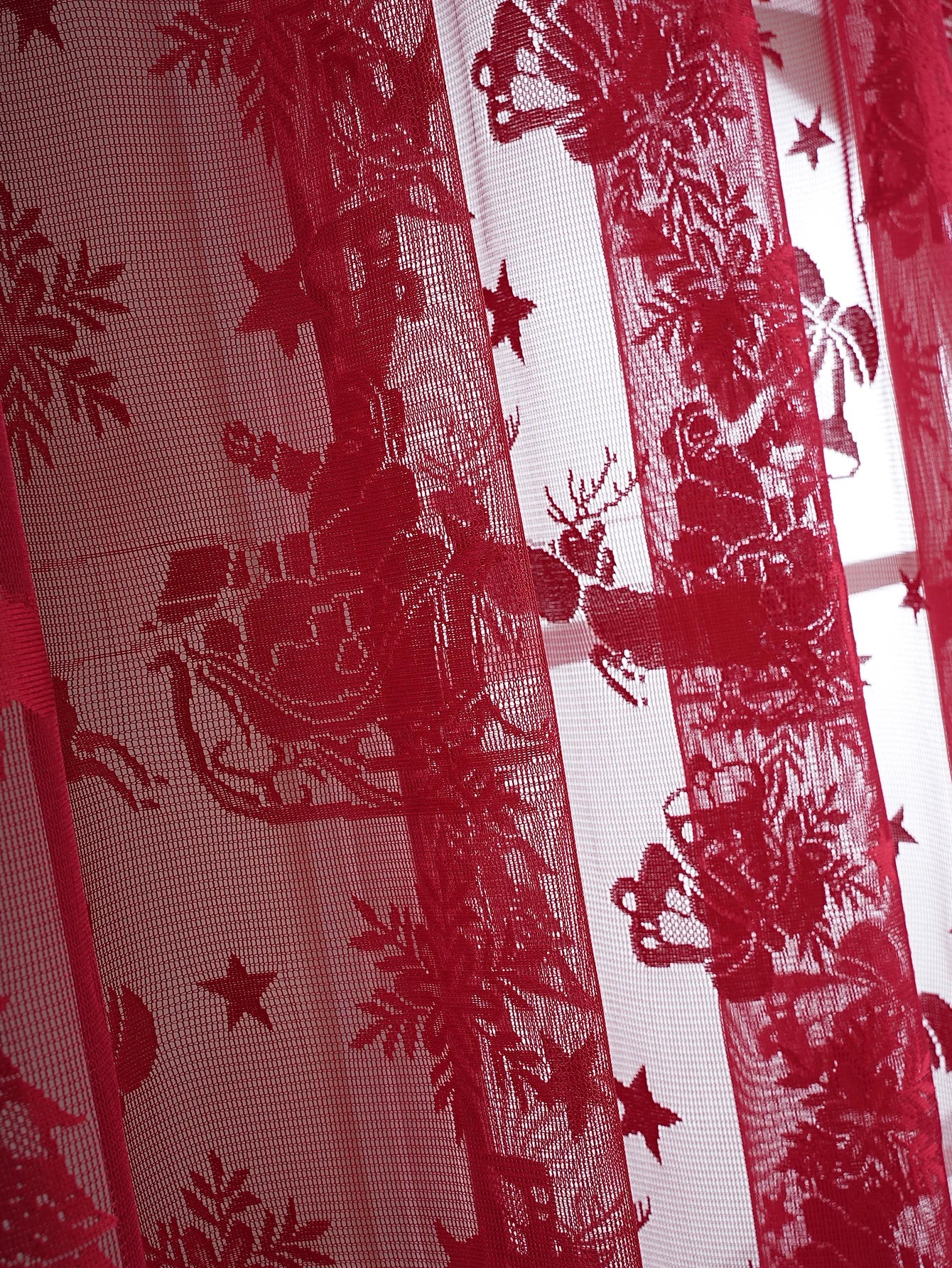 American Red Lace Sleigh Santa Christmas Curtains for Living Room Bedroom Window Festive Atmosphere Decorative