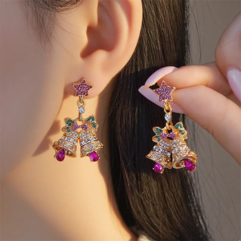 Christmas Rhinestone Bells Drop Earrings For Women Exquisite Imitation Pearl Xmas Tree Star Dangle Earring Party Holiday Jewelry