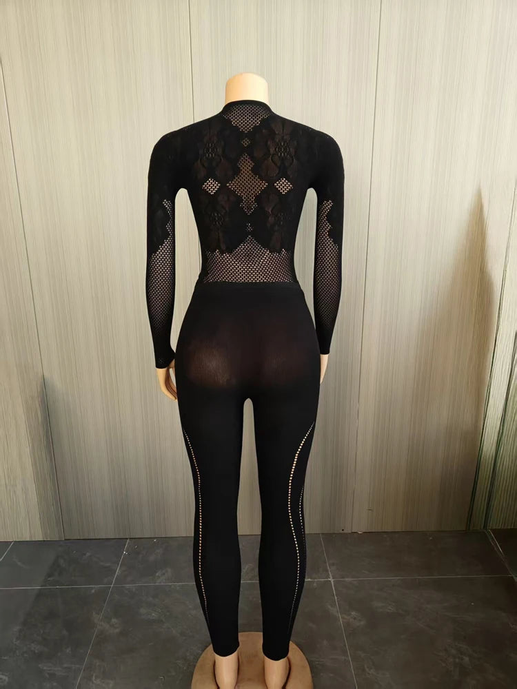 2026 Autumn Winter Hot Sale Women 2 Piece Set Hollow Out Mesh Long Sleeve Top Leggings Sets Female Streetwear Sexy Club Outfits