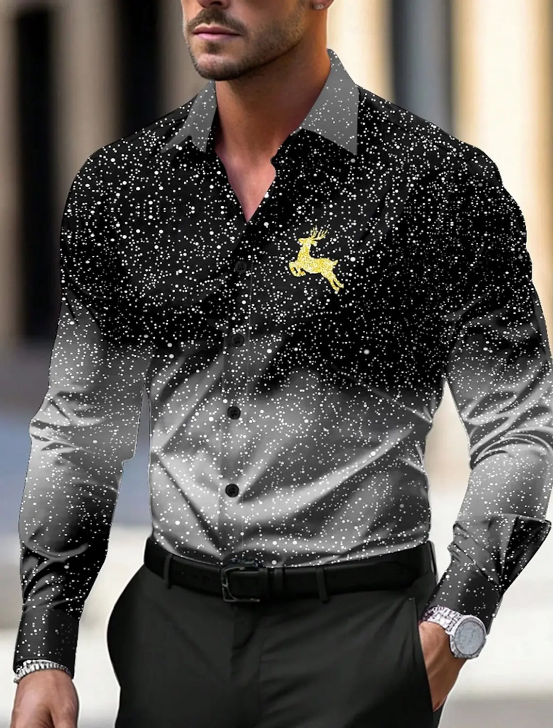 Christmas Theme Men's Christmas Trees Printed Shirts Snowflake Gradient Graphics Button Up Long Sleeve Shirts Fashion Tops Thin