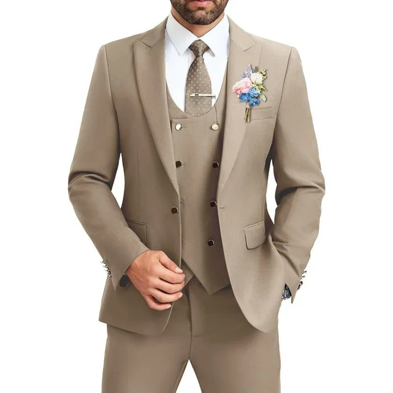 Men's slim fit suit 3-piece set, double breasted ball tailcoat, formal casual jacket, vest, pants