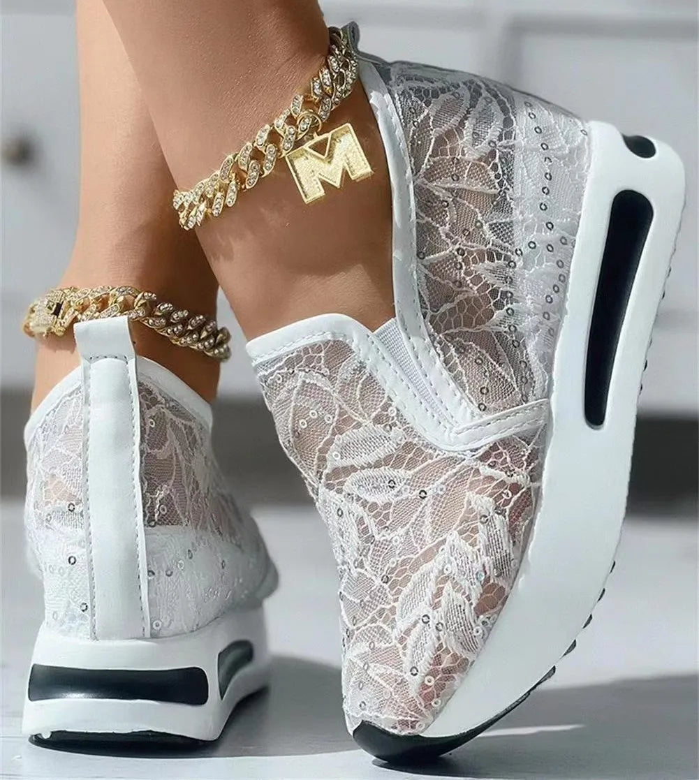 Lace Flats Platform Women Sport Shoes Mesh Breathable Sneakers  Summer New Casual Sandals Running Beach Rocking Dance Shoes