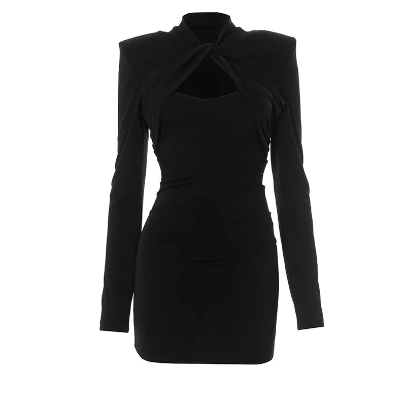 New European and American cross-border fashionable sexy hot girl front chest twisted shoulder pad discounted dress