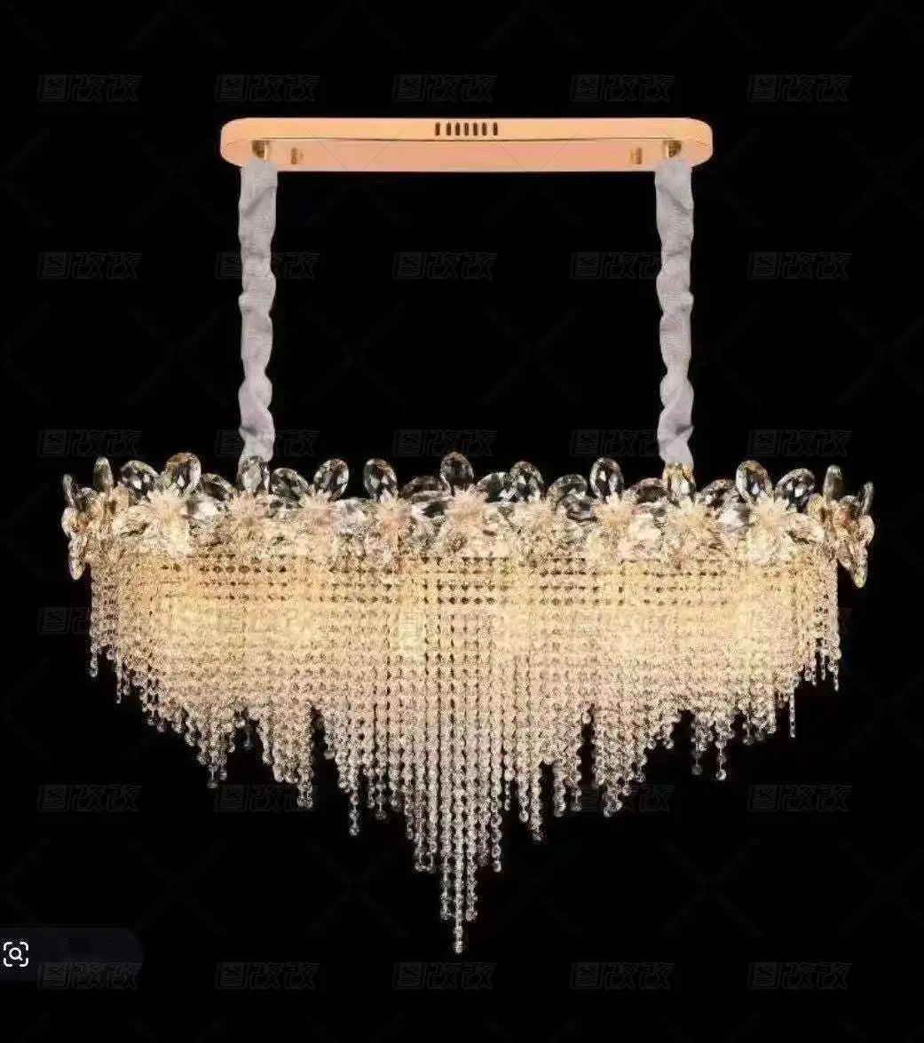 Modern Flower Crystal Tassel Chandelier Living Room Dining Room Gold Crystal Ceiling Pendant Lights Vila Lobby Lighting Fixtures