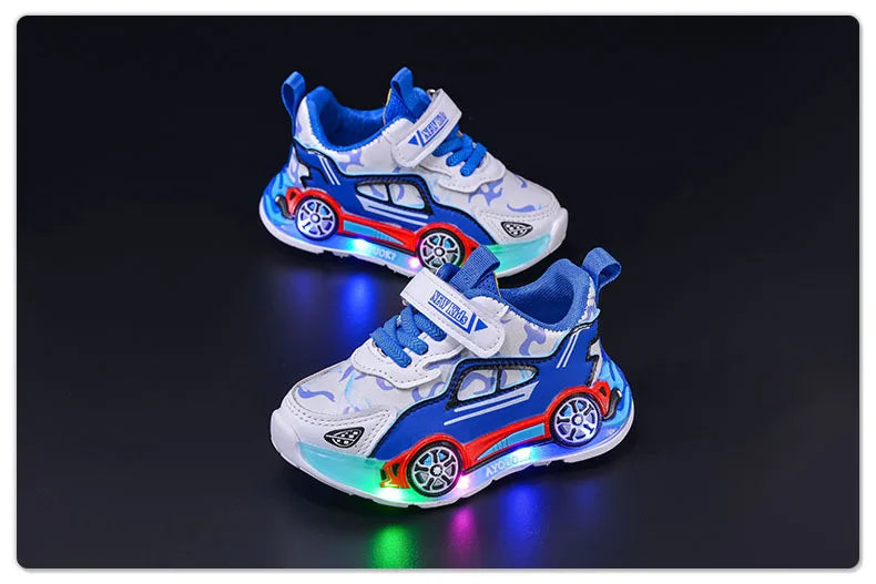 Spring Kids Shoes New Fashion Versatile Casual Shoe Anti Slip Cartoon Car Boy Shoe LED Lights Simple Trendy Sneakers Кроссовки