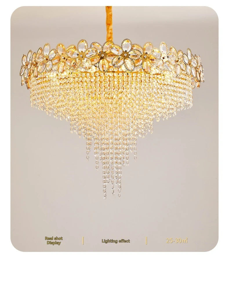 Modern Flower Crystal Tassel Chandelier Living Room Dining Room Gold Crystal Ceiling Pendant Lights Vila Lobby Lighting Fixtures