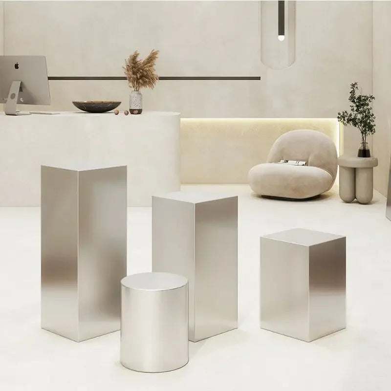 Nordic Creative Stainless Steel Dining Stool Home Light Luxury Living Room Sofa Side Table Balcony Storage Coffee Tables