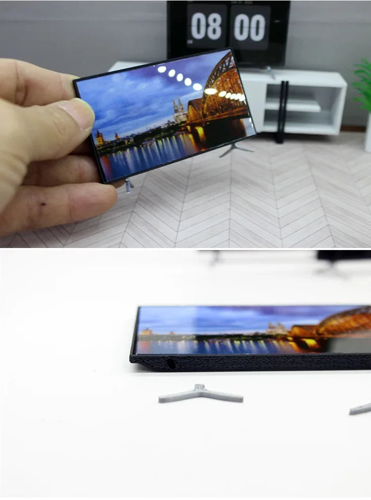 1/12 Dollhouse Mini TV with Stand  TV Scale Miniature Model Home Decor Decoration Toys Gift Doll House Accessories Crafts