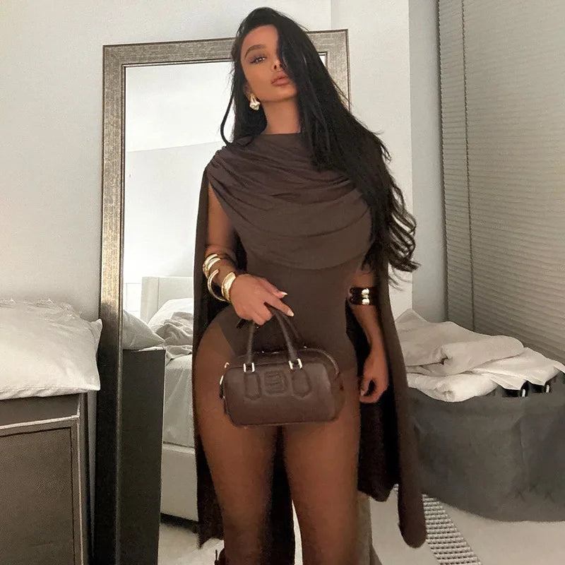 BOOFEENAA Cowl Neck Sleeveless Bodysuit Tops Spring 2025 Women Sexy Clothing Brown One Pieces Club Outfit C85-CZ24, dress