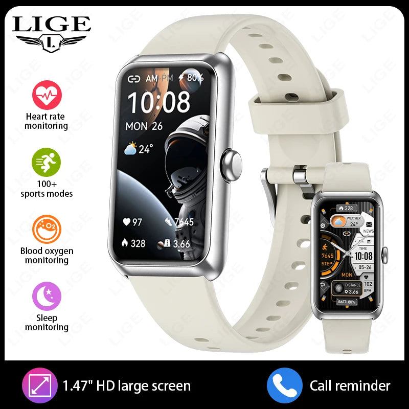 LIGE 1.47" Sports Band Fitness Tracker Watches for Women Men with Heart Rate Sleep Monitor IP68 Waterproof Pedometer Smart Watch