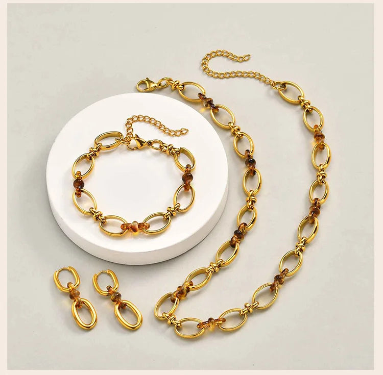 Stainless Steel Double Oval Chain Link Drop Dangle Earrings for Women Statement Jewelry Christmas Gift