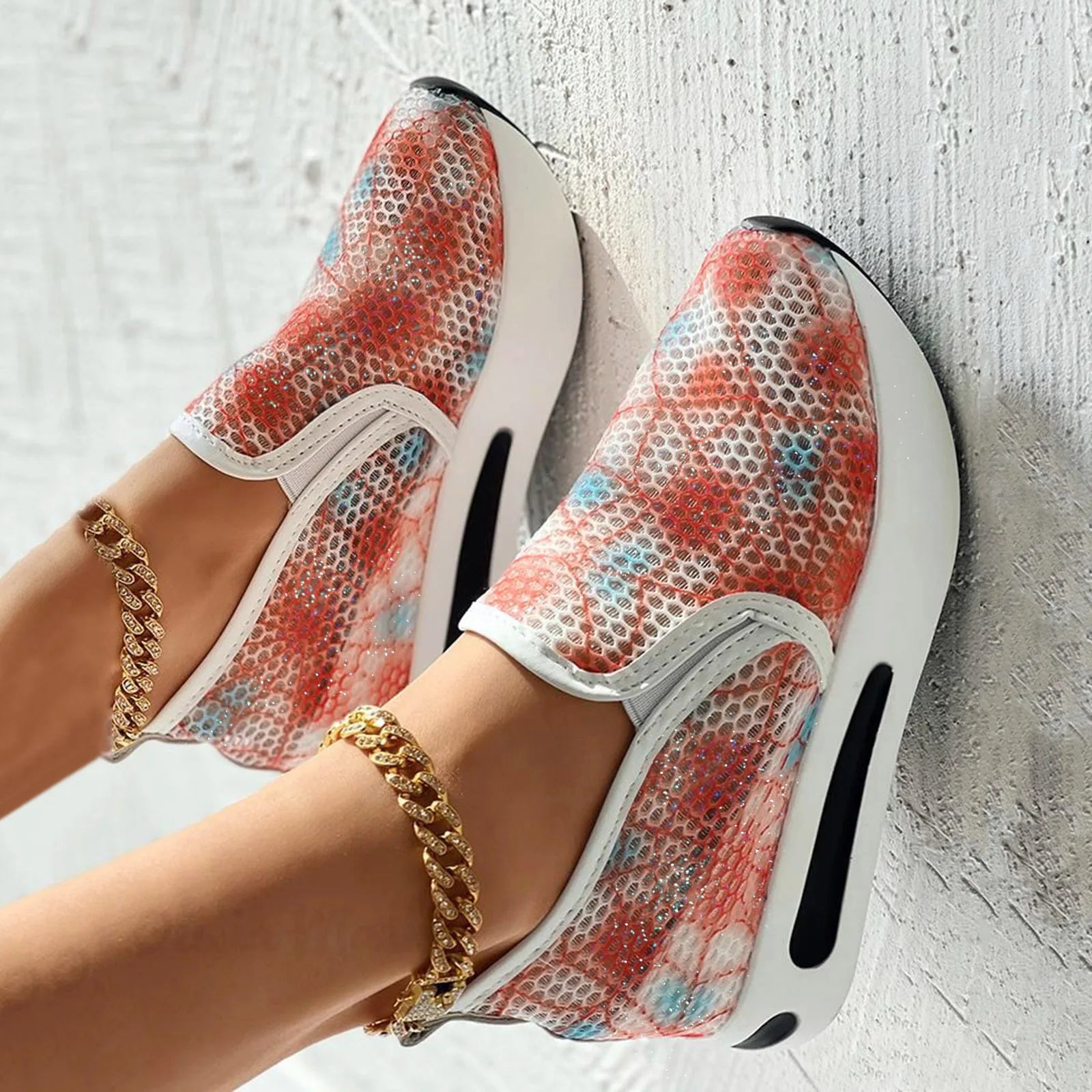 Lace Flats Platform Women Sport Shoes Mesh Breathable Sneakers  Summer New Casual Sandals Running Beach Rocking Dance Shoes