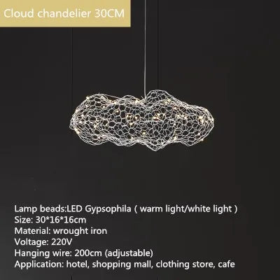 Art Decor Hollow Cloud Pendant Lights For Living Room Bedroom Staircase Danish Design Lamp Industrial Loft Firefly Chandelier