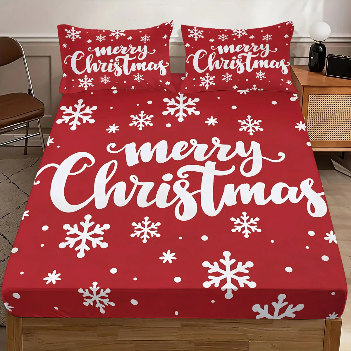 3pcs Merry Christmas red print coreless Fitted Shee set multiple size soft bedcover bedroom bedding decorations machine washable