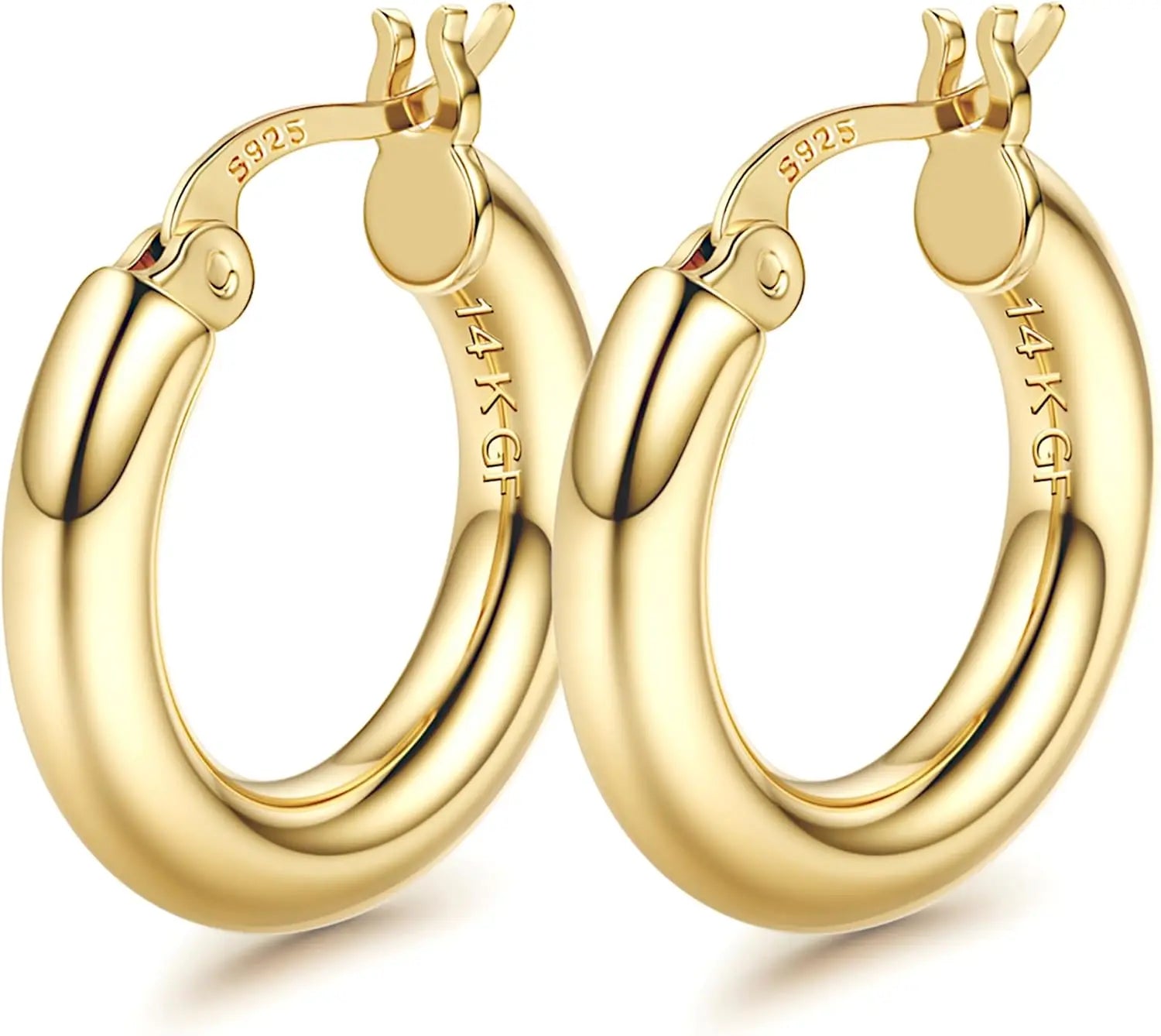 Drperfect 14K Gold Plated Chunky Hoop Earrings for Women Hypoallergenic Silver Needle Lightweight Large Hoops Earrings Jewelry