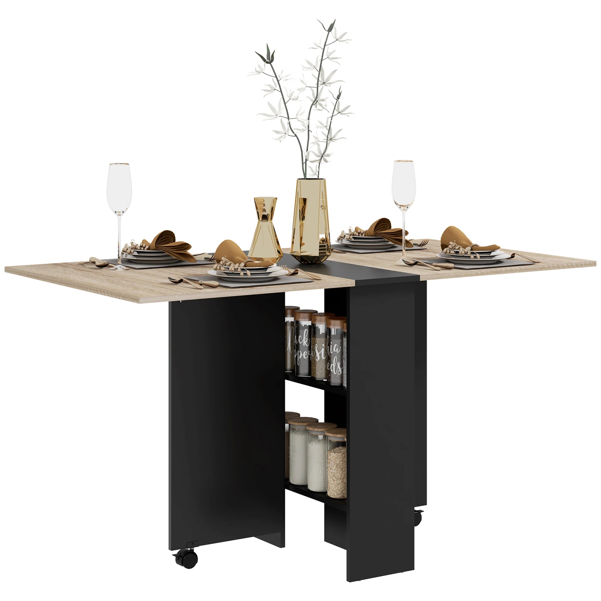 HOMCOM folding dining table with folding wings 75x140x74 cm Natural and black