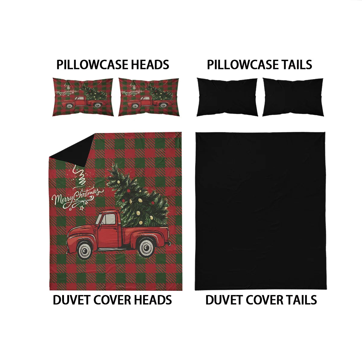 3pcs Checkered Christmas Coreless Duvet Set with Multiple Sizes for Bedrooms Dormitories, Soft and Comfortable, Machine Washable