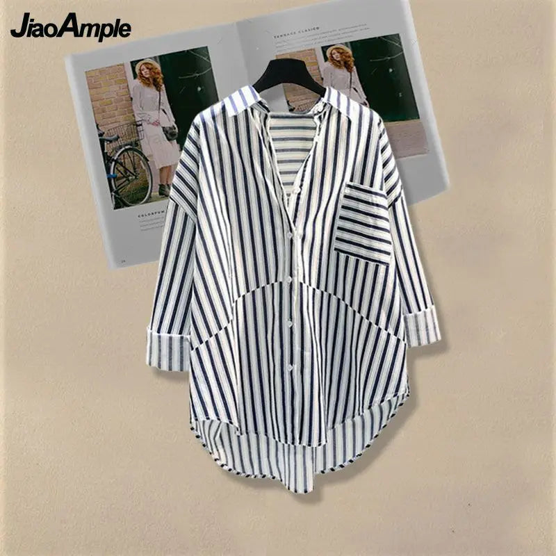 Women Spring/Summer New Matching Set 2026 Korean Elegant Striped Shirt Top+Jeans Two Piece Female Loose Blouse Denim Pants Suit