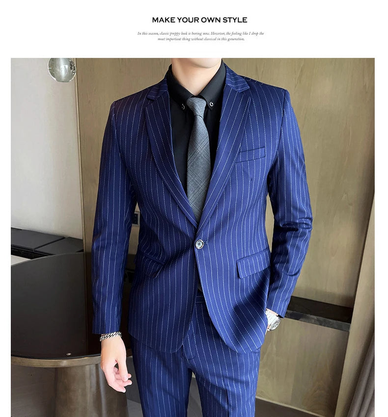Men's High-End Boutique Suit And Trousers Set British Wedding Party Fashion Business Casual Trendy Two-Piece Ensemble