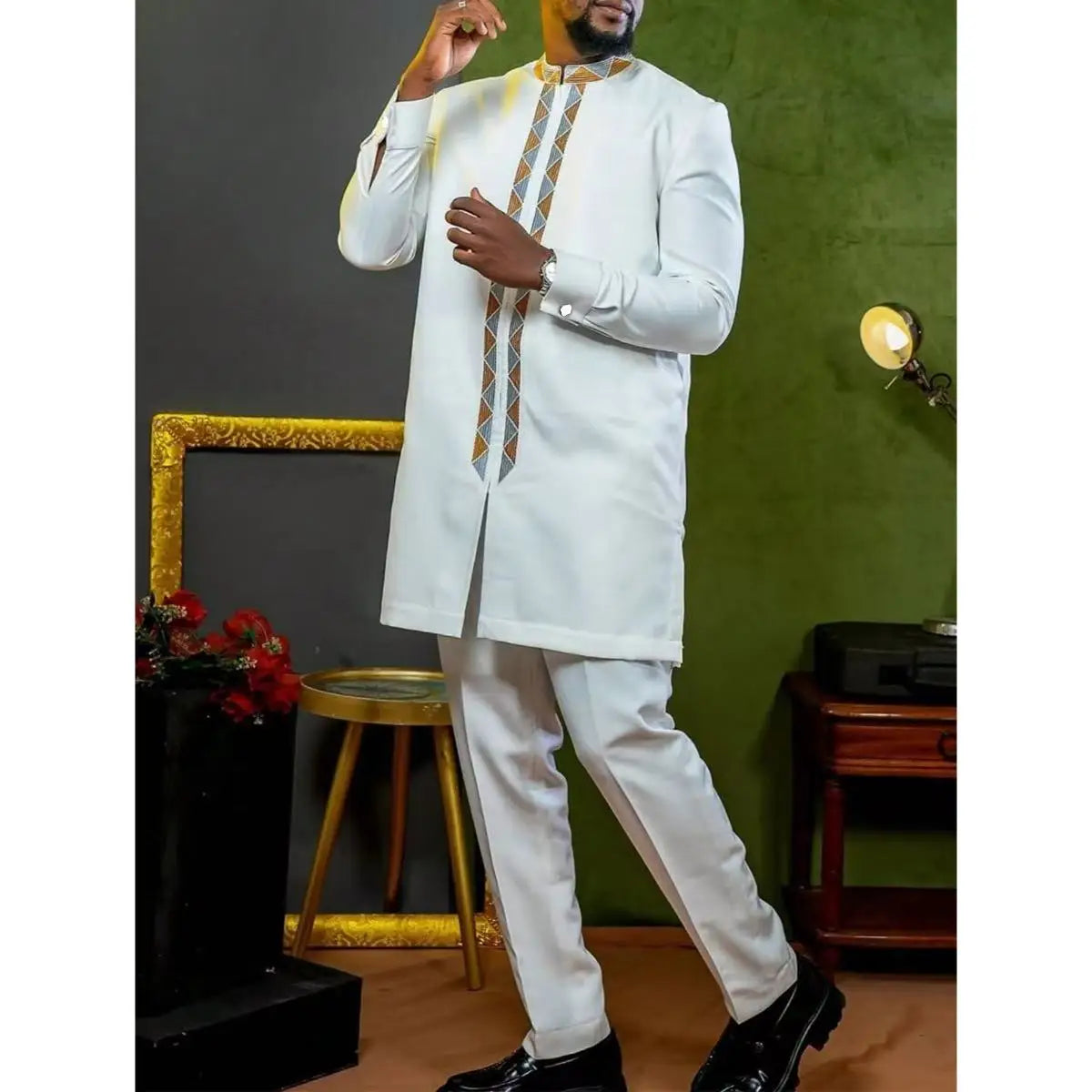 2025 New African Traditional Men's Suit Fashion Luxury Men's Suit Casual Loose Two Piece Set Holiday Wedding Men's Suit Kaftan