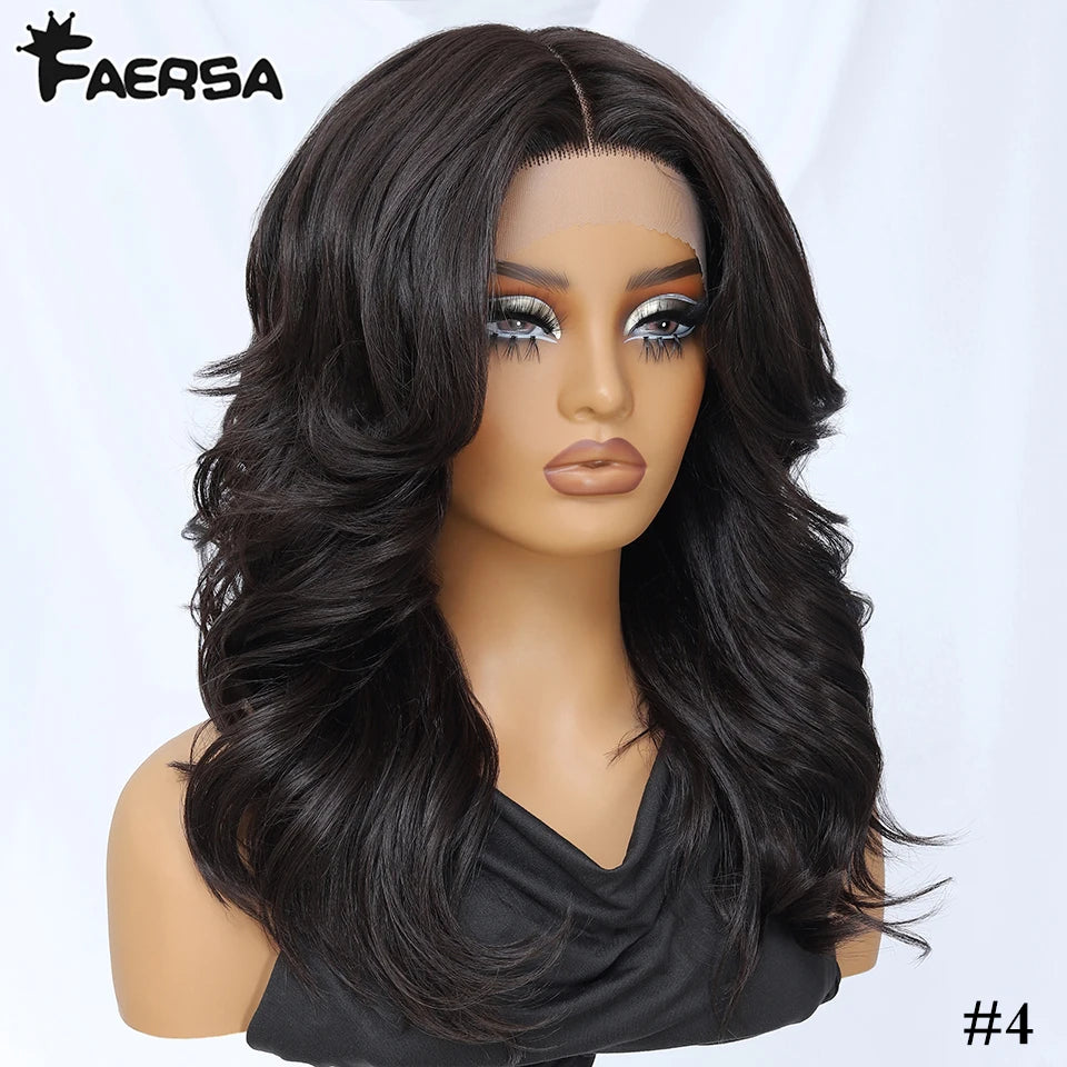 Layered Wigs 13x5x1T-Part Lace Wig With Bangs For Women 18 Inch Red Synthetic Lace Front Wig For Daily Use Ombre Brown Afro Wigs