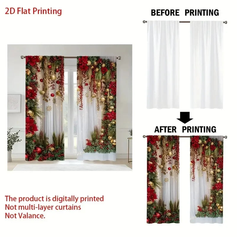 Christmas decoration-2Pcs-Flower plant tassels print curtains,suitable for bedroom,living room,home decoration,window decoration