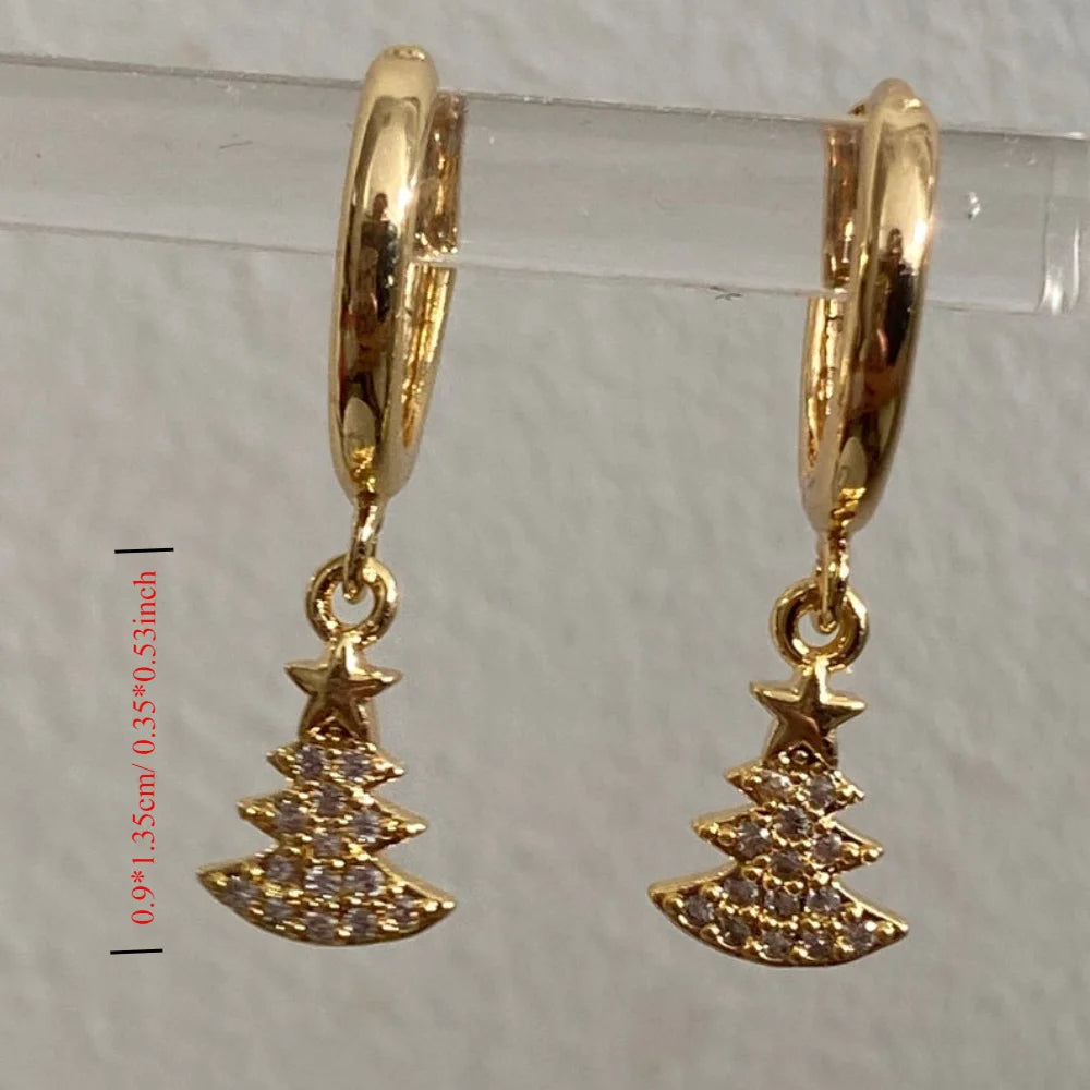 Stunning Handmade 18K Gold Plated Dangle earring Christmas Tree Star Cubic Zirconia Crystal Huggie Sleeper Hoop Earrings Gifts