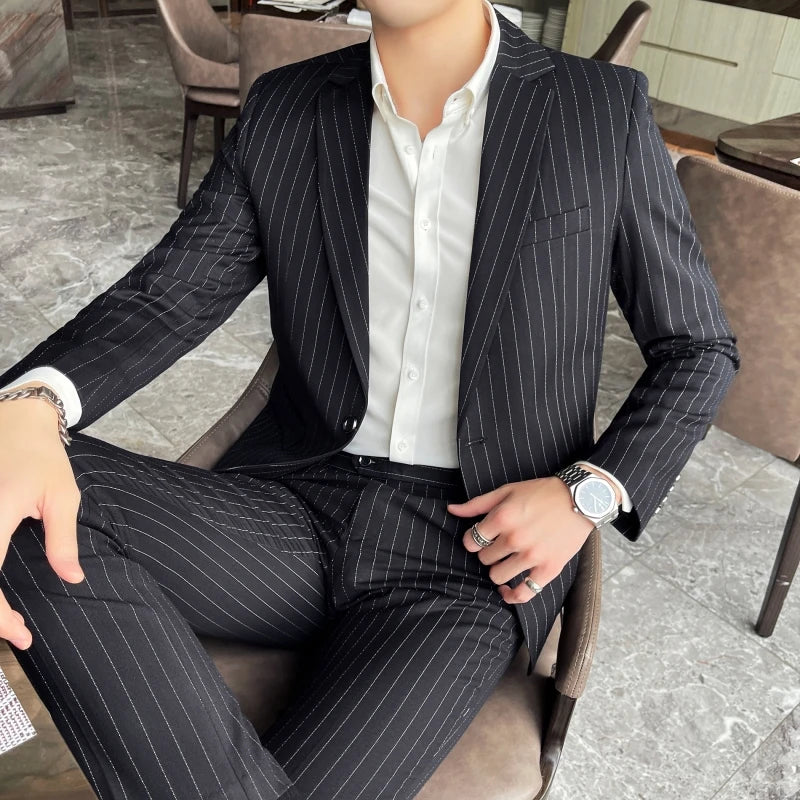 Men's High-End Boutique Suit And Trousers Set British Wedding Party Fashion Business Casual Trendy Two-Piece Ensemble