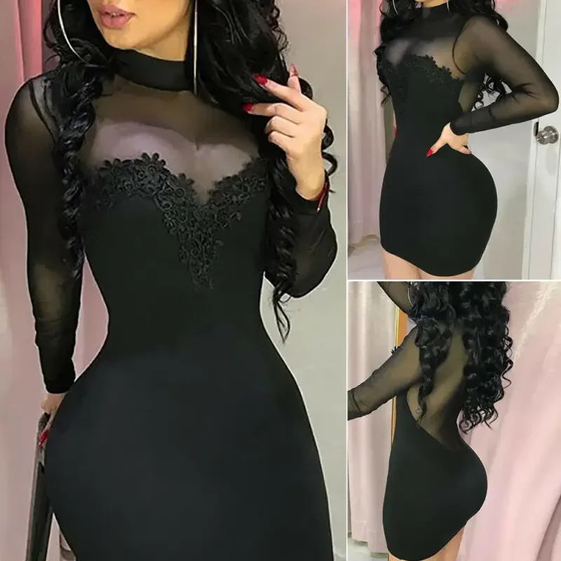 Women Elegant Mini Dress Chiffon Sexy Transparent Strapless Party Bandage Bodycon Mini Dresses Female Black Vestidos Clothes