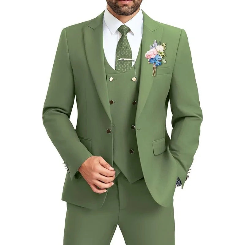 Men's slim fit suit 3-piece set, double breasted ball tailcoat, formal casual jacket, vest, pants