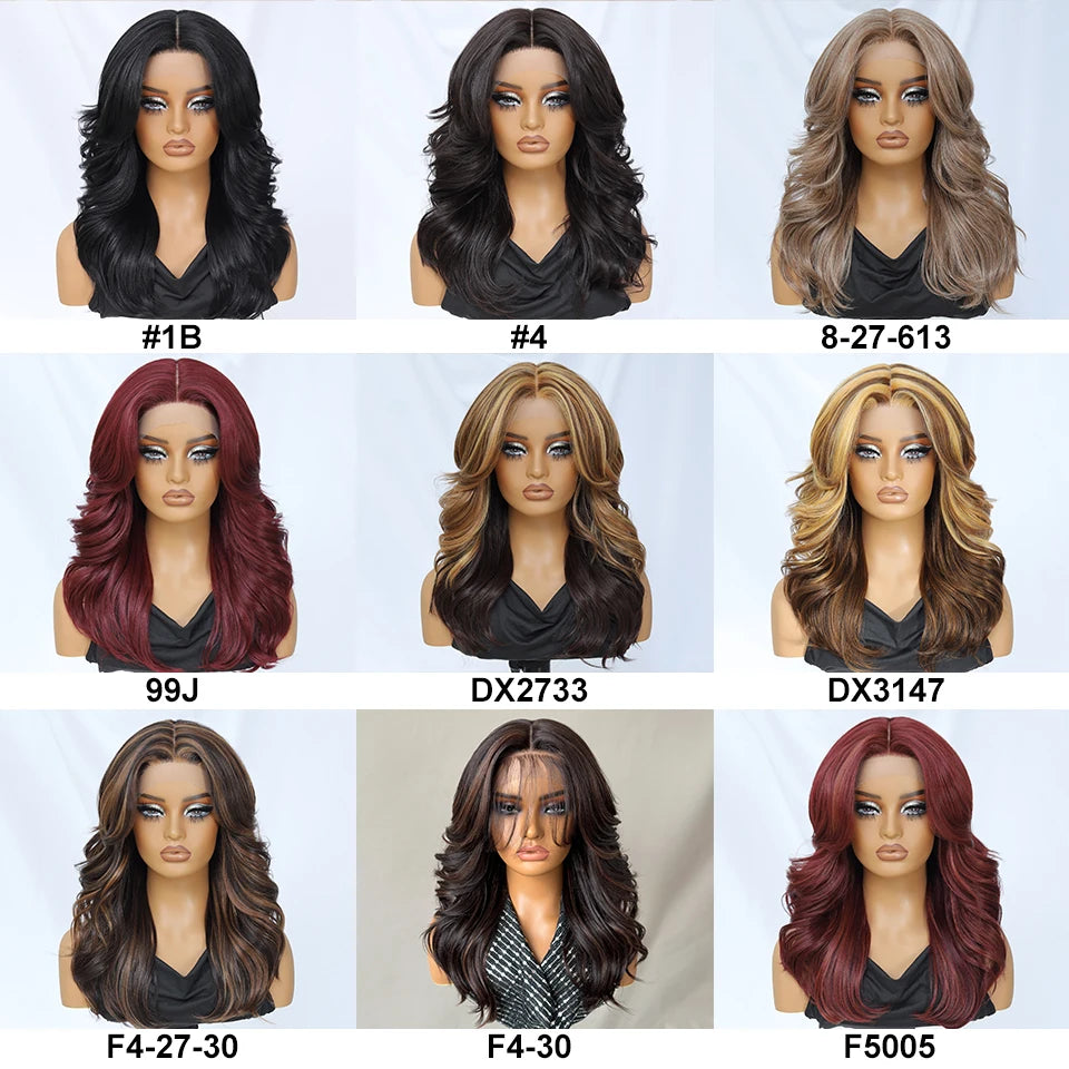 Layered Wigs 13x5x1T-Part Lace Wig With Bangs For Women 18 Inch Red Synthetic Lace Front Wig For Daily Use Ombre Brown Afro Wigs