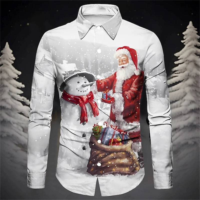 3D Fashion Printed Christmas Pattern Shirt For Autumn And Winter Casual men's Long Sleeve Shirt Street Design Harajuku Tops 2024