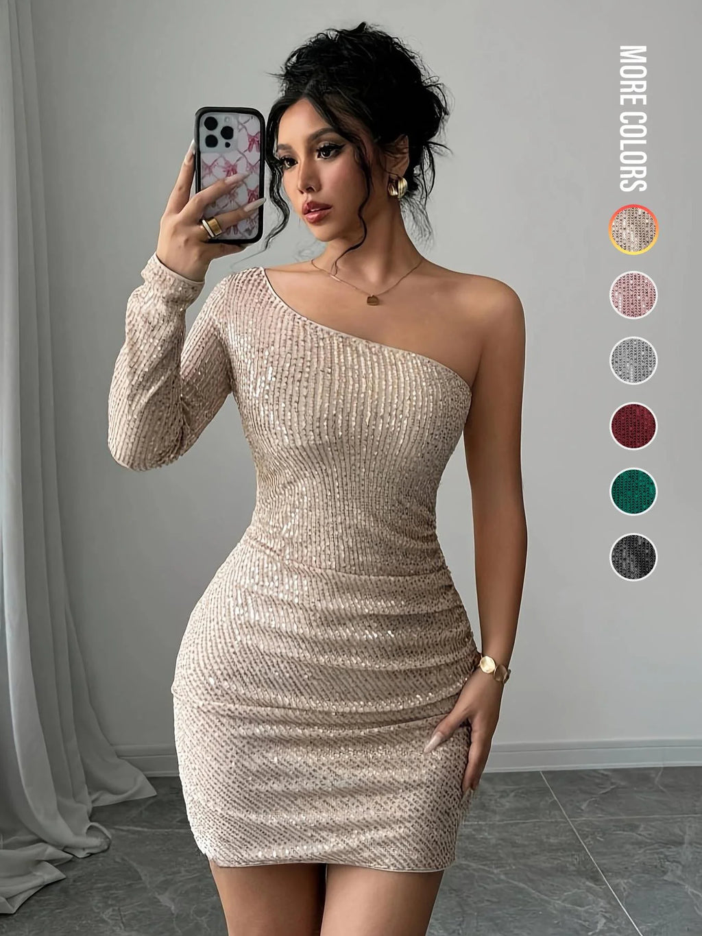 Women's Off Shoulder  Sequins Bodycon Dress, Elegant Fashion Short Dress for Party Club Dating Wear, Ladies Dress for All Season