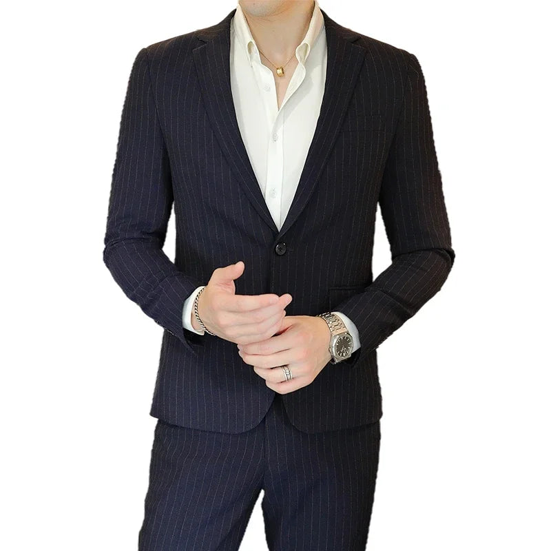Men's High-End Boutique Suit And Trousers Set British Wedding Party Fashion Business Casual Trendy Two-Piece Ensemble
