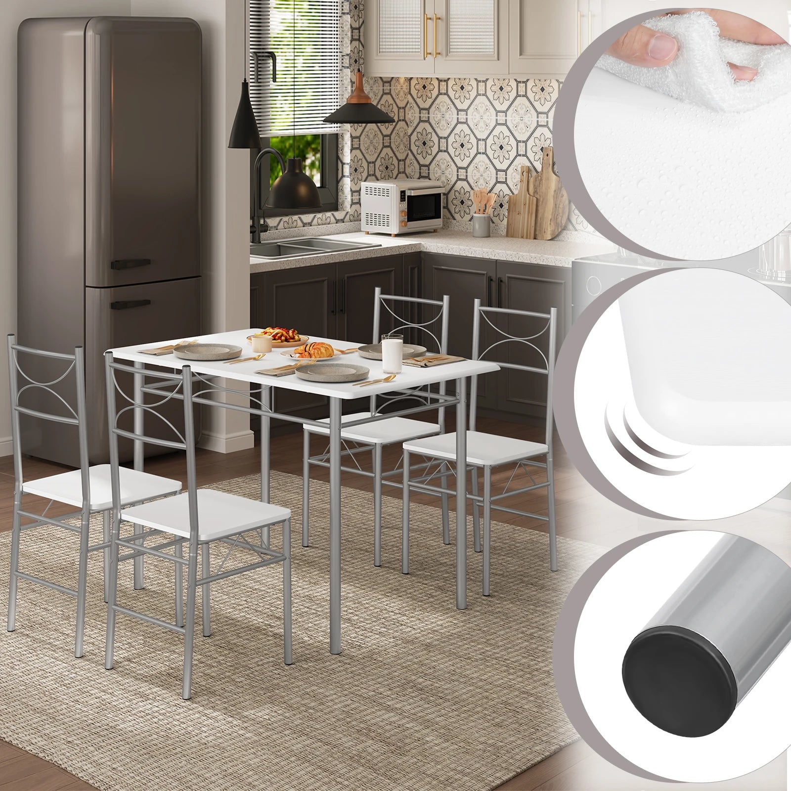 WOLTU Dining Set Dining Table with 4 Chairs for 4 Seat Metal Frame Kitchen Table Rectangular Restaurant Table Dining Room