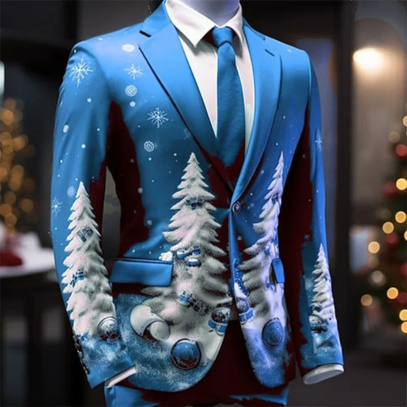 Christmas Outfit Men New Year Suit with Tie Long Sleeve Jacket Xmas Event Costume Fashion Carnival Party Coat Adult 2025 New